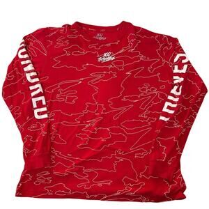100 Thieves 100T T-Shirt Mens L Red Long Sleeve Topographic Allover Print